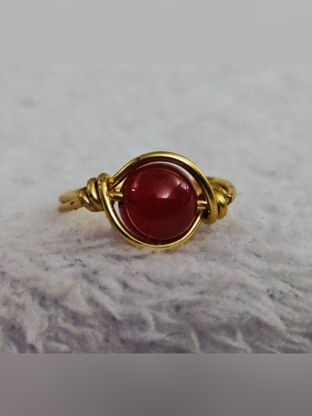 Gold Wire Wrapped Ring with Red Jade Stone